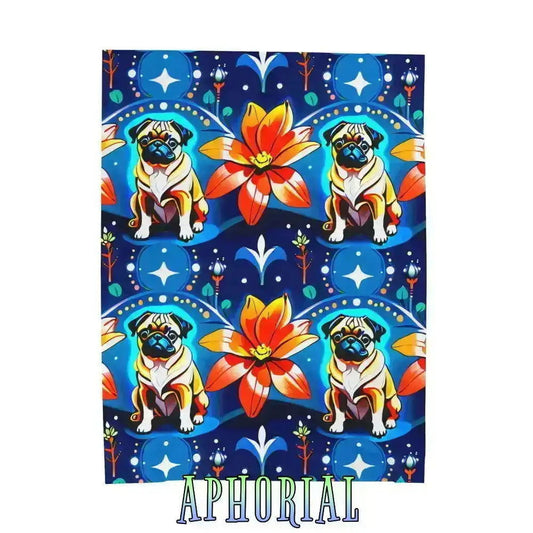 60x80 Velvet Plush Blanket - Flower Power Pug - Aphorial