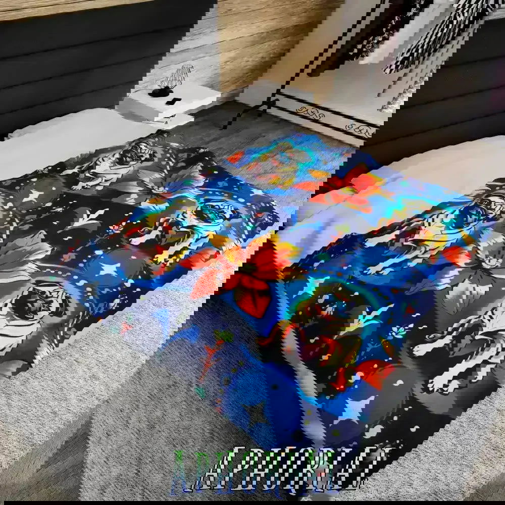 60x80 Velvet Plush Blanket - Flower Power Pug - Aphorial