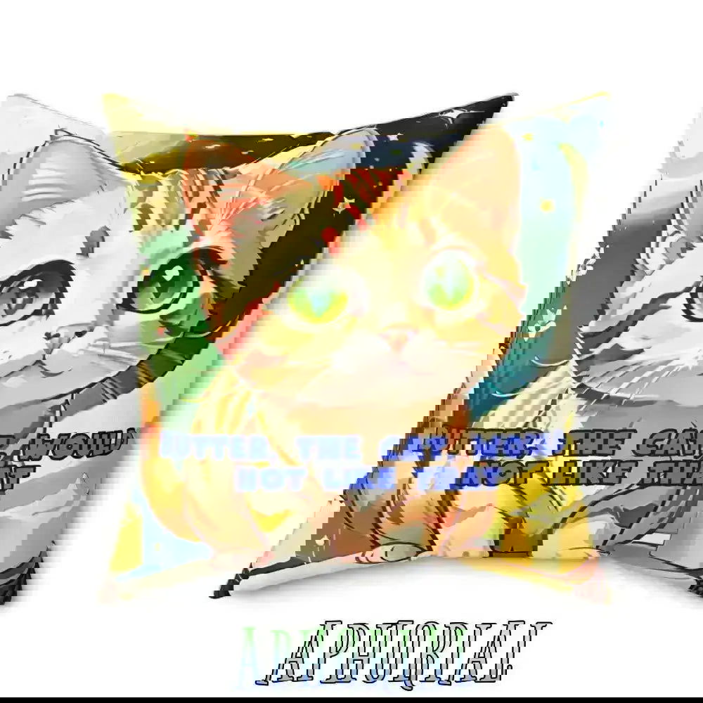 Faux Suede Square Pillow - Butter the Cat - Aphorial