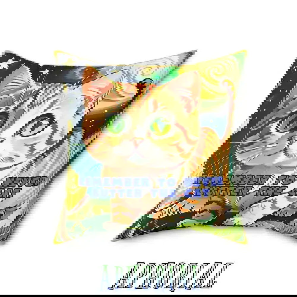 Faux Suede Square Pillow - Butter the Cat - Aphorial