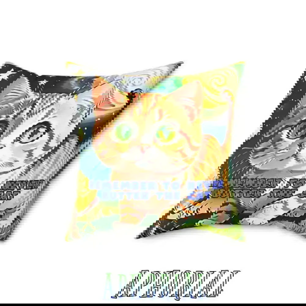 Faux Suede Square Pillow - Butter the Cat - Aphorial