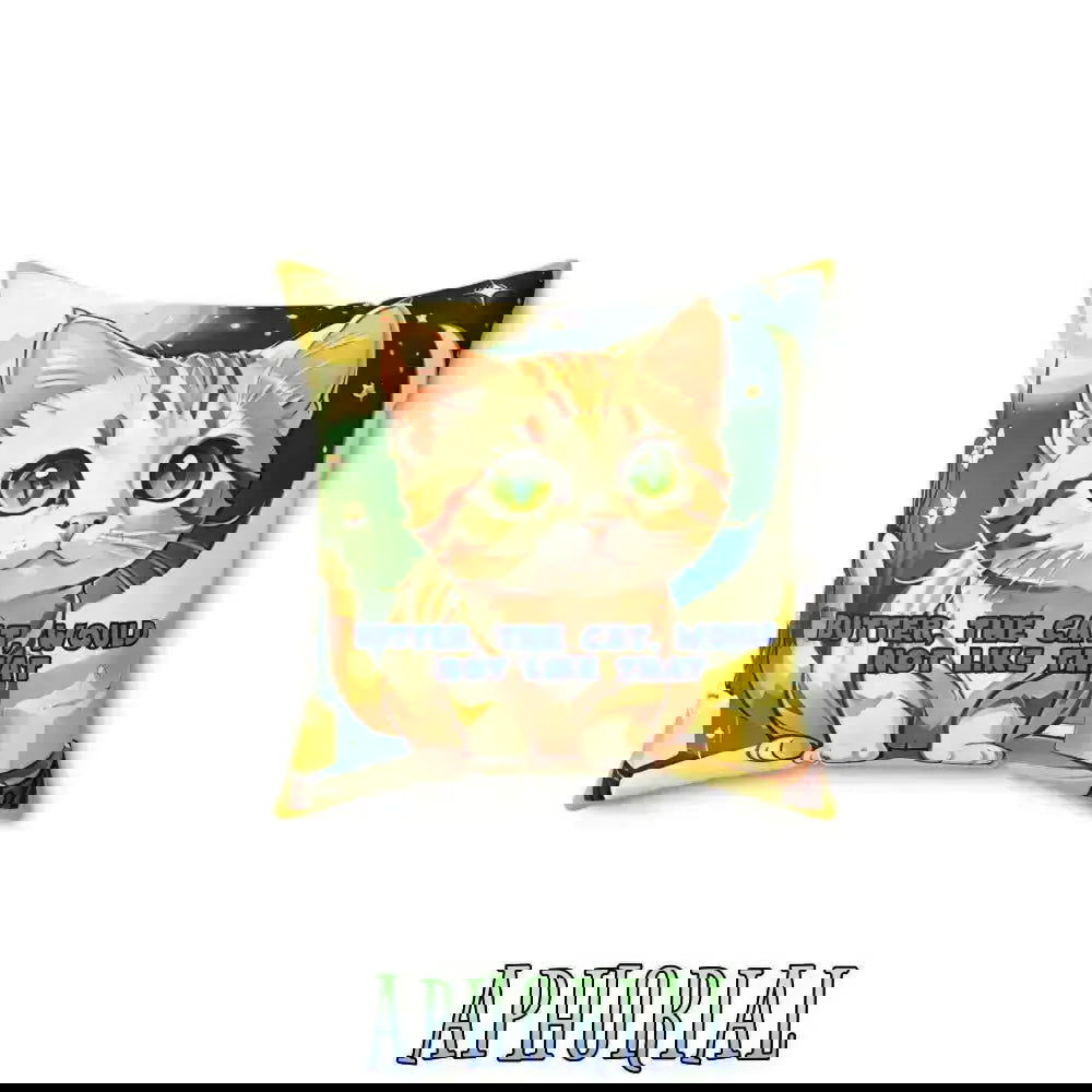 Faux Suede Square Pillow - Butter the Cat - Aphorial
