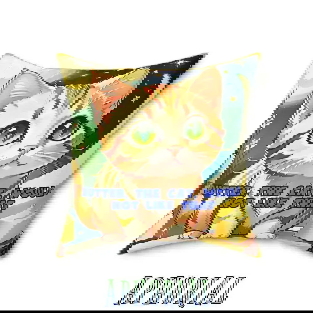 Faux Suede Square Pillow - Butter the Cat - Aphorial