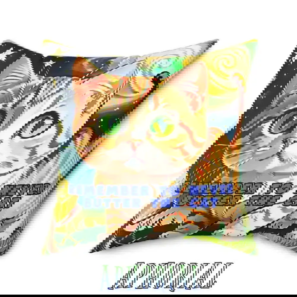 Faux Suede Square Pillow - Butter the Cat - Aphorial