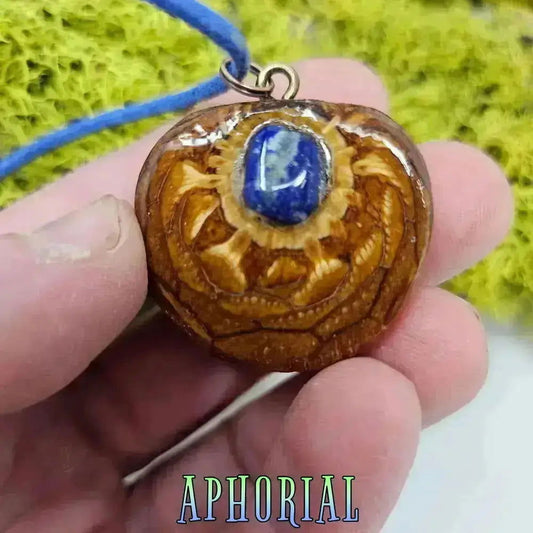 Solar Flare Lapis Lazuli Knobcone Pine Cone Pendant Necklace - Aphorial