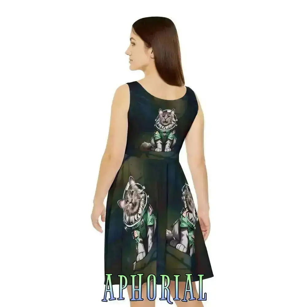 Women's Skater Dress All Over Print - Itten the Space Cat - Aphorial