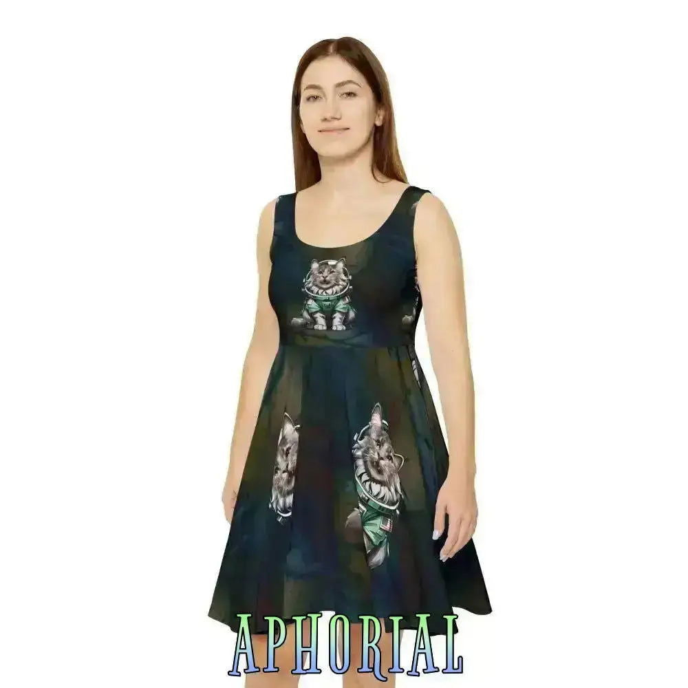 Women's Skater Dress All Over Print - Itten the Space Cat - Aphorial
