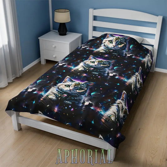 60X80 Velveteen Plush Blanket - Space Cat V1 60’ × 80’ All Over Prints