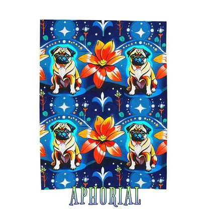 60x80 Velvet Plush Blanket - Flower Power Pug - Aphorial