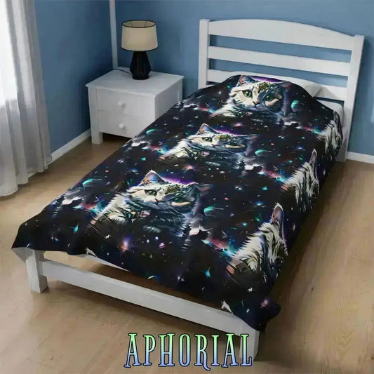 60x80 Velveteen Plush Blanket - Space Cat V1 - Aphorial