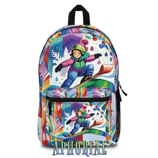 Backpack - Girl Snowboarding on Rainbows - Aphorial