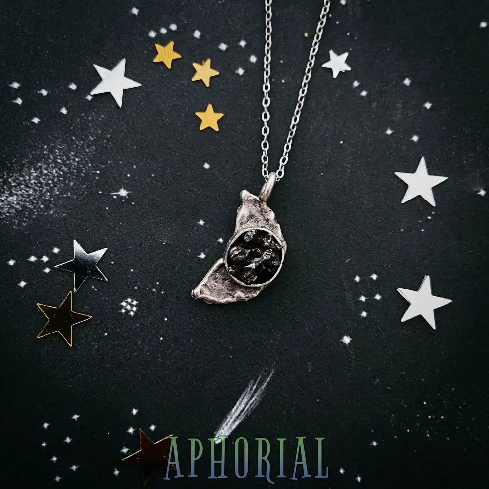 Crescent Moon Necklace with Authentic Meteorite - Aphorial