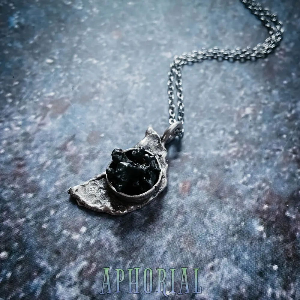 Crescent Moon Necklace with Authentic Meteorite - Aphorial