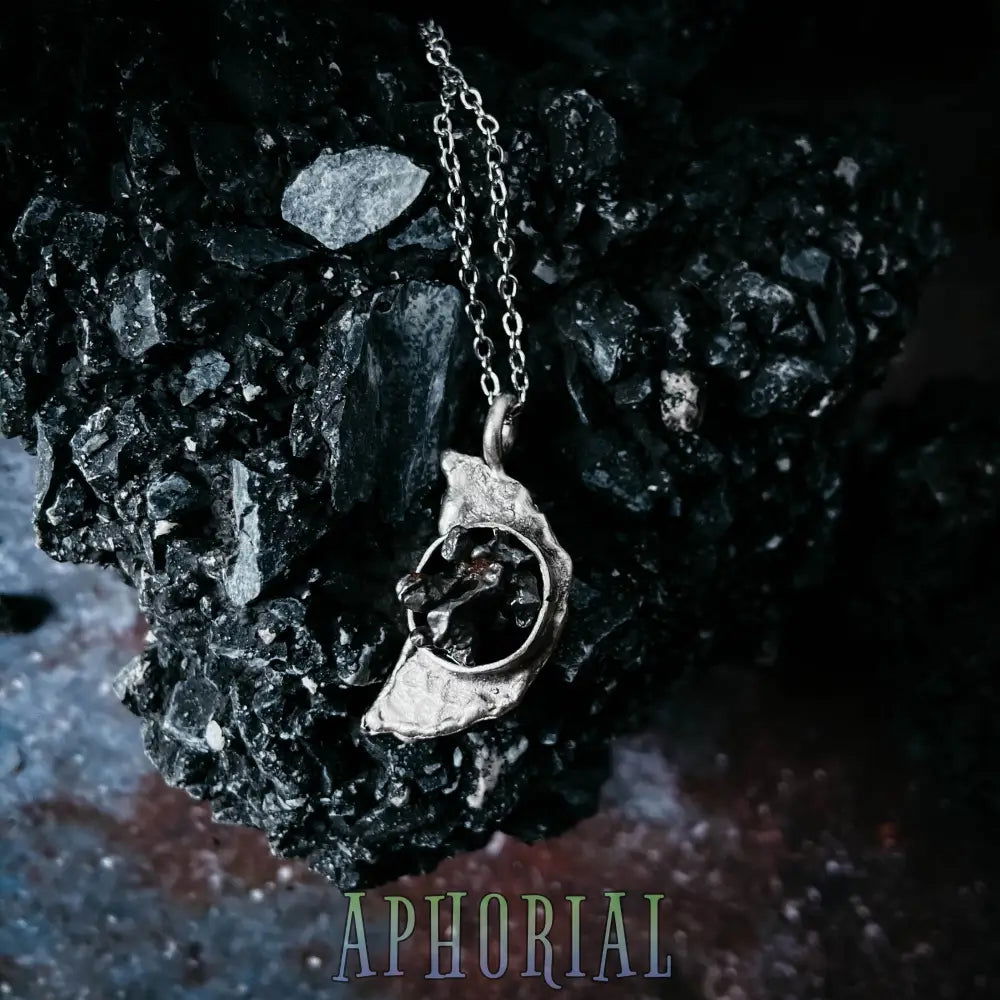 Crescent Moon Necklace with Authentic Meteorite - Aphorial