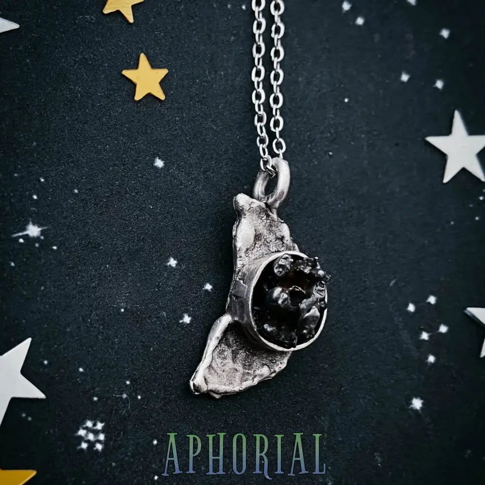 Crescent Moon Necklace with Authentic Meteorite - Aphorial