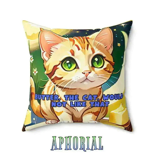 Faux Suede Square Pillow - Butter the Cat - Aphorial