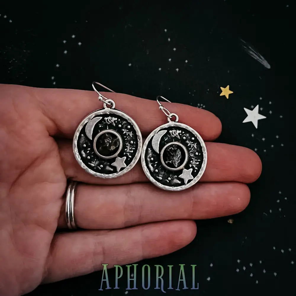 Night Sky Dangle Earrings with Raw Meteorite - Aphorial