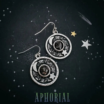 Night Sky Dangle Earrings with Raw Meteorite - Aphorial