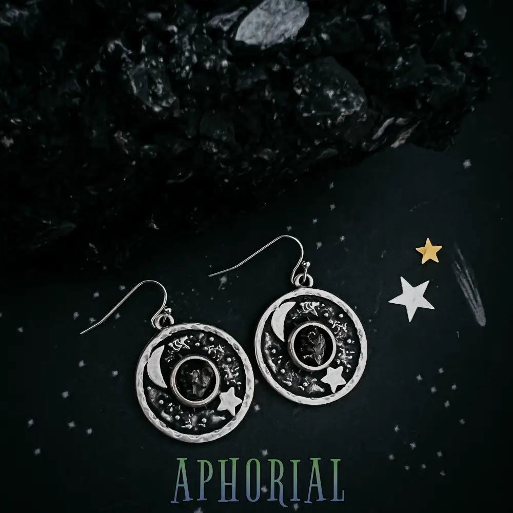 Night Sky Dangle Earrings with Raw Meteorite - Aphorial