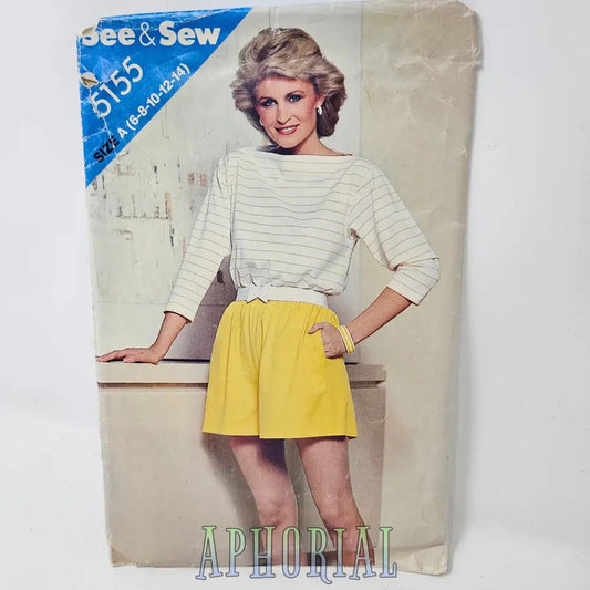 Vintage See and Sew 5155 Sewing pattern Size A (6,8,10,12,14) Misses' Top and Shorts - Aphorial