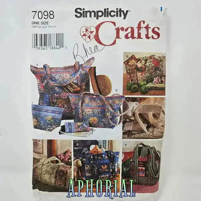 Vintage Simplicity Crafts Pattern 7098 - Tote Bags and Eye Glasses Case Sewing Pattern - Aphorial