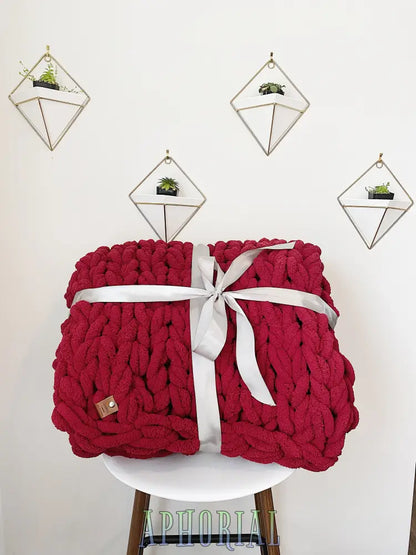Chunky Knit Blanket In Cherry Red Giant Blanket: 80’ X