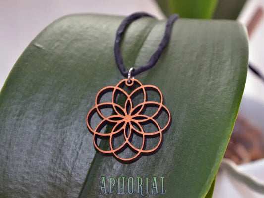Dahlia Pendant In Wood On Leather Cord