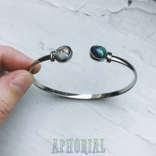 Earth And Moon Cuff Bracelet With Natural Stones