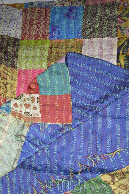 Hand Stitched Kantha Silk Vintage Throw Shanti