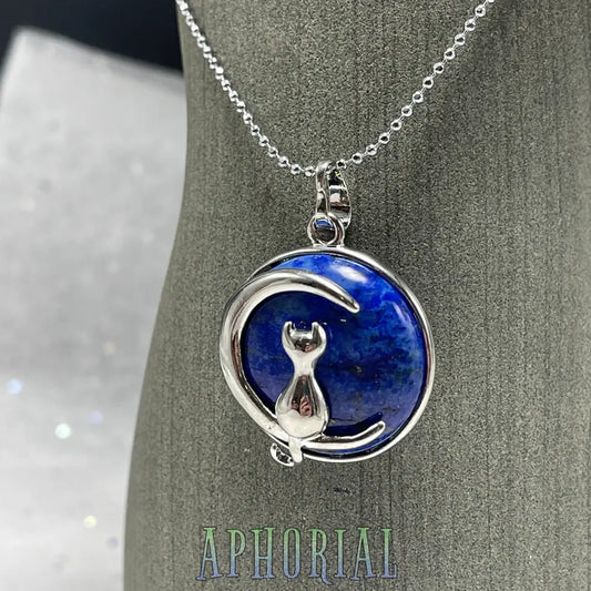 Luna Cat Gemstone Pendant Necklace Lapis Lazuli