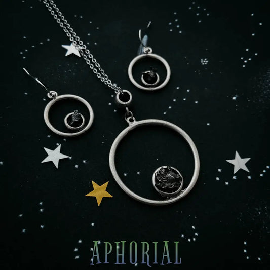 Meteorite Jewelry Set - Circle Necklace And Earrings