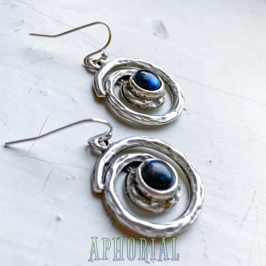 Milky Way Earrings - Spiral Silver Dangle With Labradorite