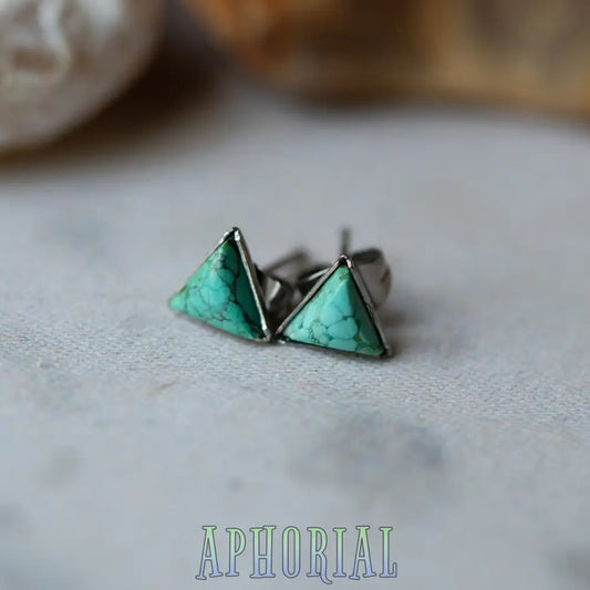 Mountains Of Earth Tiny Triangle Turquoise Stud Earrings Silver