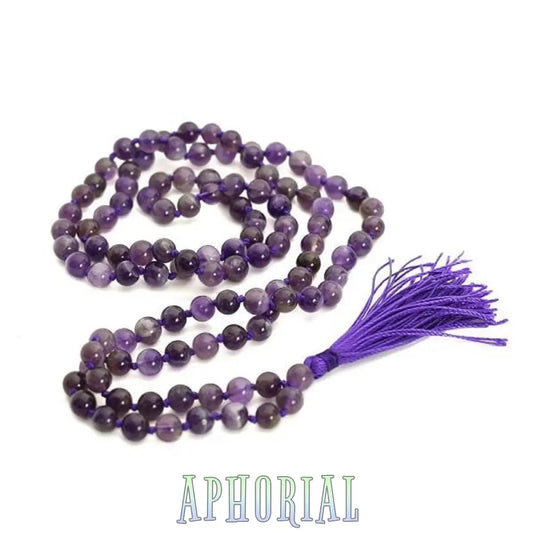Natural Amethyst Mala Prayer 108 Beads Japa Tassel Necklace