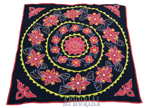 Omsutra Mandala Applique Boho Tapestry For Wall Decor Black & Red