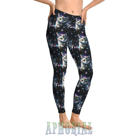 Stretchy Leggings All Over Print - Cat In Space V1 Over Prints