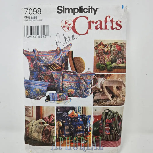 Vintage Simplicity Crafts Pattern 7098 - Tote Bags And Eye Glasses Case Sewing