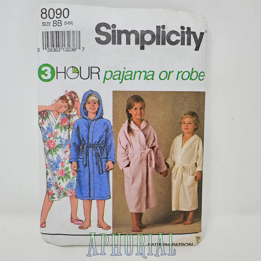 Vintage Simplicty Pattern 8090 Bb (5 - 6X) 3 Hour Pajama Or Robe