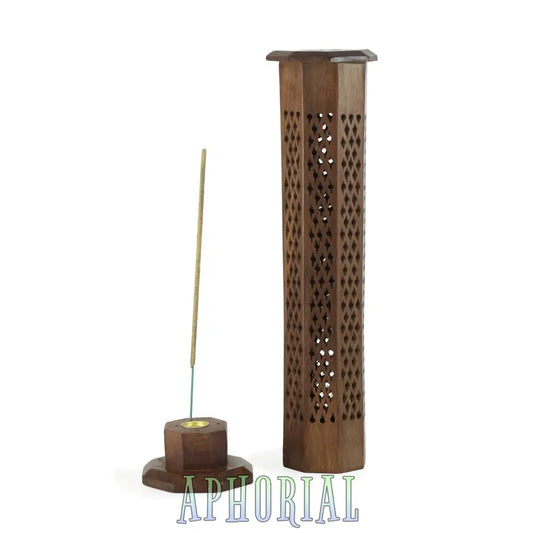 Wooden Decorative Handcarved Tower Incense Burner - 12’